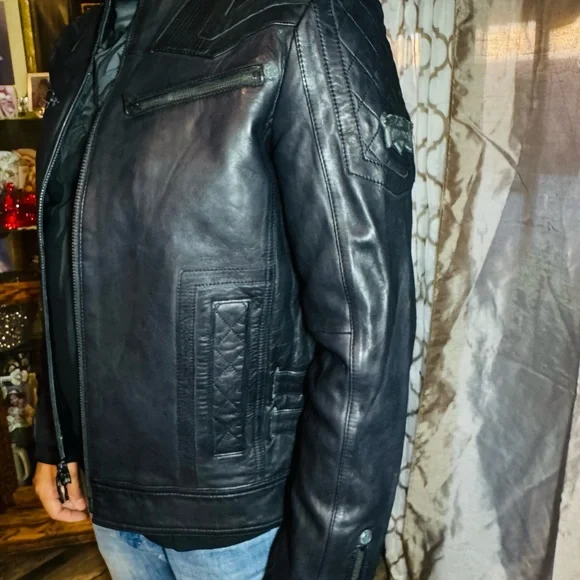 Affliction leather jacket LIMITED EDITION BLACK SZ S - Picture 7 of 11